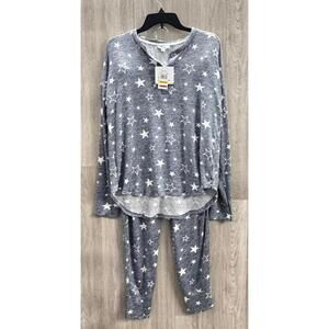 Roudelain Gray White Stars 2pc Lounge Pant Set Women Size Medium
